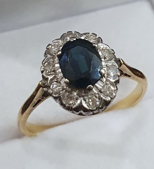 LATE ART DECO 1CT SAPPHIRE DIAMOND HALO 18CT GOLD RING C1930S50S - ADDITIONAL PHOTO 18