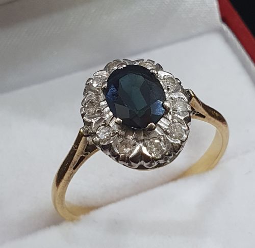 LATE ART DECO 1CT SAPPHIRE DIAMOND HALO 18CT GOLD RING C1930S50S - ADDITIONAL PHOTO 21