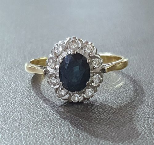 LATE ART DECO 1CT SAPPHIRE DIAMOND HALO 18CT GOLD RING C1930S50S - ADDITIONAL PHOTO 22