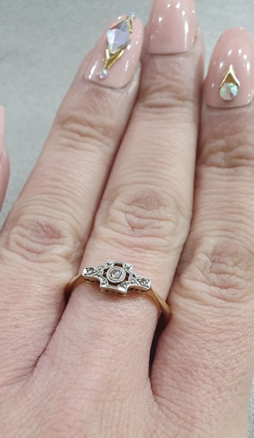 ART DECO PLATINUM SET DIAMONDS 18CT GOLD RING C1915 - ADDITIONAL PHOTO 7