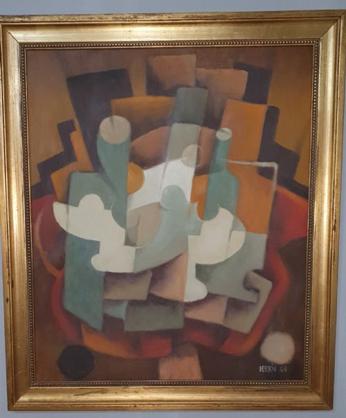 JEAN HERBIN 1948 FRENCH CUBIST OIL ON BOARD OF ABSTRACT STILL LIFE - ADDITIONAL PHOTO 3