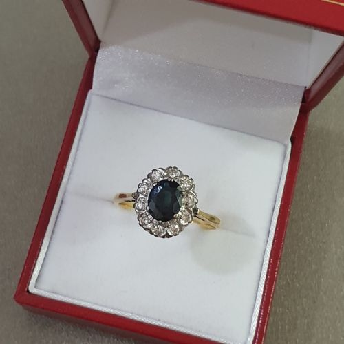 LATE ART DECO 1CT SAPPHIRE DIAMOND HALO 18CT GOLD RING C1930S50S - ADDITIONAL PHOTO 23