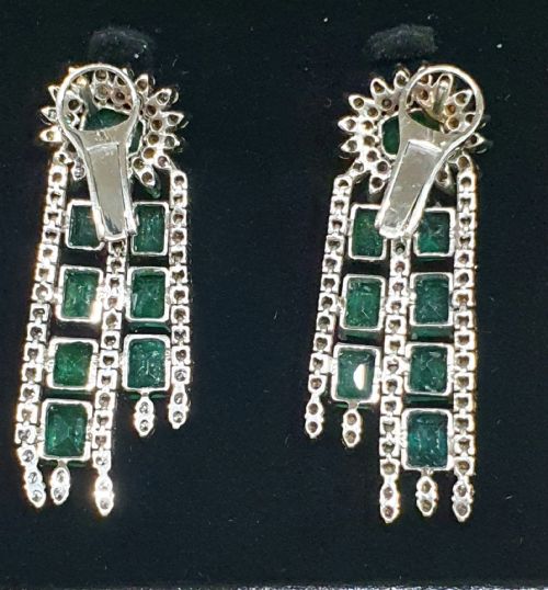 18CT WHITE GOLD 11CT EMERALD 3CT DIAMOND GATSBY DROP EARRINGS WITH CLIP POSTS C1940S - ADDITIONAL PHOTO 7