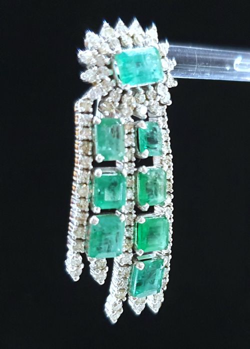 18CT WHITE GOLD 11CT EMERALD 3CT DIAMOND GATSBY DROP EARRINGS WITH CLIP POSTS C1940S - ADDITIONAL PHOTO 14