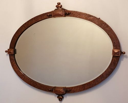 arts crafts hammered copper overmantle mirror with rare detailing original hanging chain c1910 - CATEGORY: ANTIQUE MIRRORS - DATED 1910