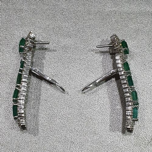 18CT WHITE GOLD 11CT EMERALD 3CT DIAMOND GATSBY DROP EARRINGS WITH CLIP POSTS C1940S - ADDITIONAL PHOTO 6