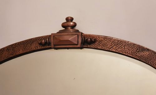 ARTS CRAFTS HAMMERED COPPER OVERMANTLE MIRROR WITH RARE DETAILING ORIGINAL HANGING CHAIN C1910 - ADDITIONAL PHOTO 2