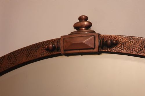 ARTS CRAFTS HAMMERED COPPER OVERMANTLE MIRROR WITH RARE DETAILING ORIGINAL HANGING CHAIN C1910 - ADDITIONAL PHOTO 3