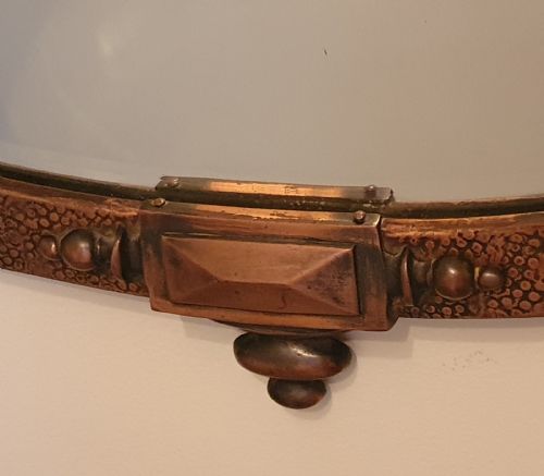 ARTS CRAFTS HAMMERED COPPER OVERMANTLE MIRROR WITH RARE DETAILING ORIGINAL HANGING CHAIN C1910 - ADDITIONAL PHOTO 6