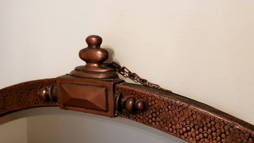 ARTS CRAFTS HAMMERED COPPER OVERMANTLE MIRROR WITH RARE DETAILING ORIGINAL HANGING CHAIN C1910 - ADDITIONAL PHOTO 8