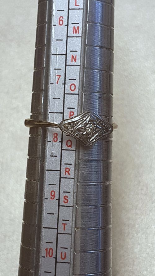 ART DECO PLATINUM SET DIAMONDS LOZENGE ON 9CT GOLD RING SIZE P - ADDITIONAL PHOTO 1