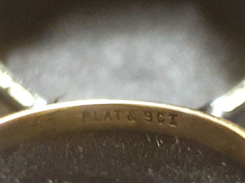 ART DECO PLATINUM SET DIAMONDS LOZENGE ON 9CT GOLD RING SIZE P - ADDITIONAL PHOTO 6