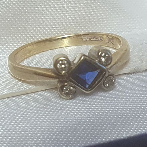 RARE EDWARDIAN ART DECO PRINCESS SAPPHIRE DIAMOND 9CT GOLD RING SIZE J - ADDITIONAL PHOTO 1
