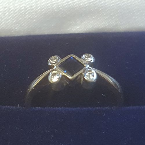 RARE EDWARDIAN ART DECO PRINCESS SAPPHIRE DIAMOND 9CT GOLD RING SIZE J - ADDITIONAL PHOTO 4