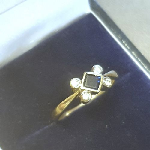 RARE EDWARDIAN ART DECO PRINCESS SAPPHIRE DIAMOND 9CT GOLD RING SIZE J - ADDITIONAL PHOTO 8