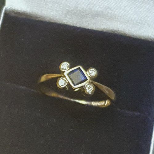 RARE EDWARDIAN ART DECO PRINCESS SAPPHIRE DIAMOND 9CT GOLD RING SIZE J - ADDITIONAL PHOTO 9