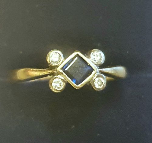 RARE EDWARDIAN ART DECO PRINCESS SAPPHIRE DIAMOND 9CT GOLD RING SIZE J - ADDITIONAL PHOTO 10
