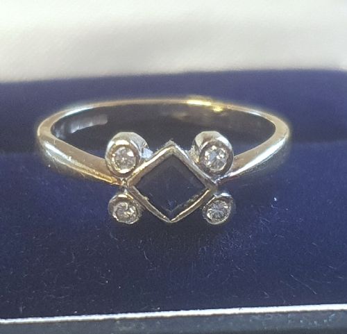 RARE EDWARDIAN ART DECO PRINCESS SAPPHIRE DIAMOND 9CT GOLD RING SIZE J - ADDITIONAL PHOTO 12