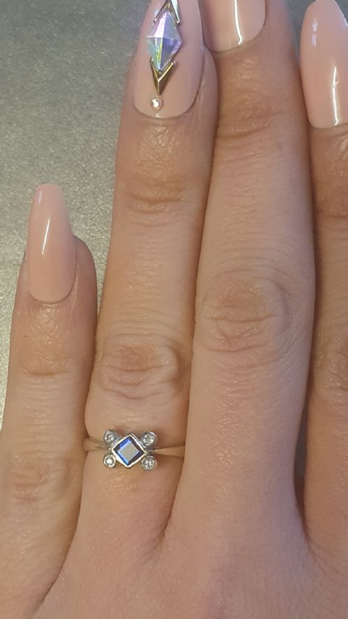 RARE EDWARDIAN ART DECO PRINCESS SAPPHIRE DIAMOND 9CT GOLD RING SIZE J - ADDITIONAL PHOTO 13