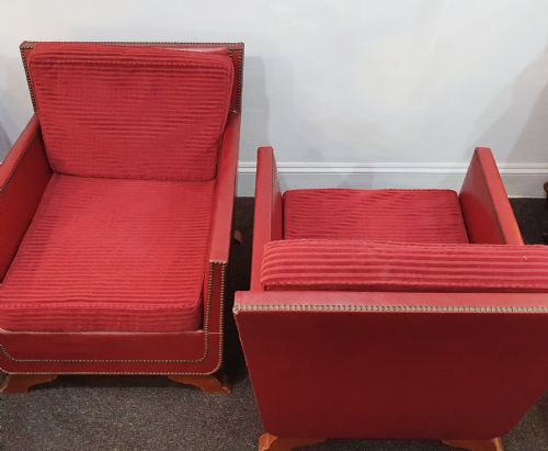 PAIR OF REUPHOLSTERED WITH RED GRAIN LEATHER STUDS LOUNGE CHAIRS IN MOROCCAN STYLE DATED 1930S50 - ADDITIONAL PHOTO 8