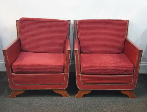 PAIR OF REUPHOLSTERED WITH RED GRAIN LEATHER STUDS LOUNGE CHAIRS IN MOROCCAN STYLE DATED 1930S50 - ADDITIONAL PHOTO 13