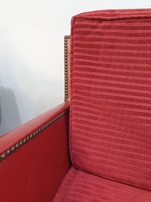 PAIR OF REUPHOLSTERED WITH RED GRAIN LEATHER STUDS LOUNGE CHAIRS IN MOROCCAN STYLE DATED 1930S50 - ADDITIONAL PHOTO 16