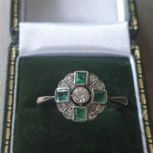 1920S30S SOLID PLATINUM DIAMOND EMERALD ART DECO RING SIZE P - ADDITIONAL PHOTO 8