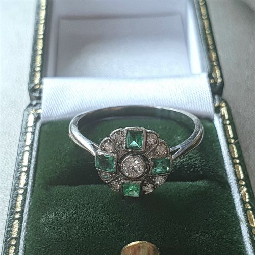 1920S30S SOLID PLATINUM DIAMOND EMERALD ART DECO RING SIZE P - ADDITIONAL PHOTO 6