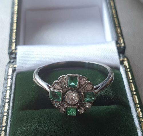 1920S30S SOLID PLATINUM DIAMOND EMERALD ART DECO RING SIZE P - ADDITIONAL PHOTO 7