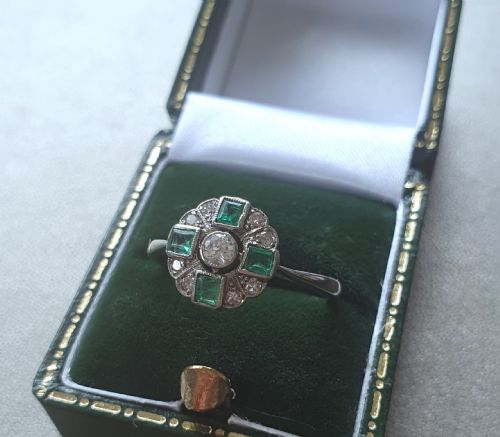 1920S30S SOLID PLATINUM DIAMOND EMERALD ART DECO RING SIZE P - ADDITIONAL PHOTO 13