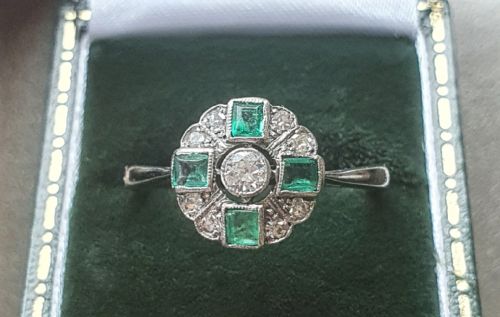 1920S30S SOLID PLATINUM DIAMOND EMERALD ART DECO RING SIZE P - ADDITIONAL PHOTO 15
