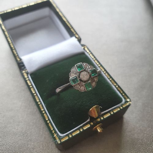 1920S30S SOLID PLATINUM DIAMOND EMERALD ART DECO RING SIZE P - ADDITIONAL PHOTO 11