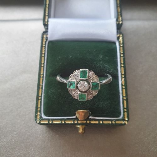 1920S30S SOLID PLATINUM DIAMOND EMERALD ART DECO RING SIZE P - ADDITIONAL PHOTO 10