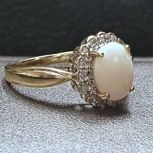 OPAL DIAMOND HALO ON 9CT GOLD RING SIZE P - ADDITIONAL PHOTO 1