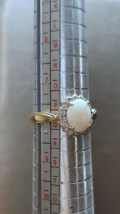 OPAL DIAMOND HALO ON 9CT GOLD RING SIZE P - ADDITIONAL PHOTO 2