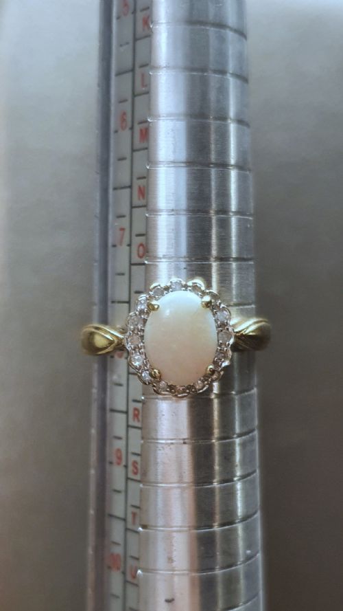 OPAL DIAMOND HALO ON 9CT GOLD RING SIZE P - ADDITIONAL PHOTO 3
