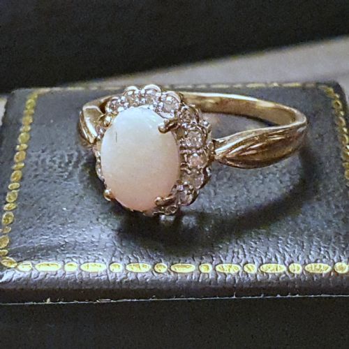 OPAL DIAMOND HALO ON 9CT GOLD RING SIZE P - ADDITIONAL PHOTO 4