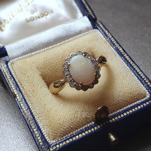 OPAL DIAMOND HALO ON 9CT GOLD RING SIZE P - ADDITIONAL PHOTO 5