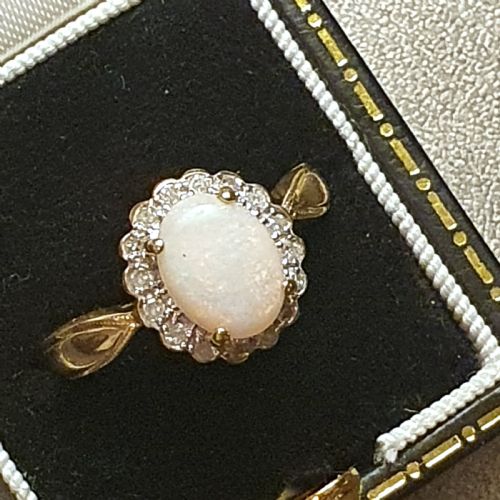 OPAL DIAMOND HALO ON 9CT GOLD RING SIZE P - ADDITIONAL PHOTO 6