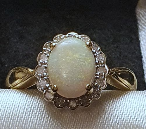 OPAL DIAMOND HALO ON 9CT GOLD RING SIZE P - ADDITIONAL PHOTO 7