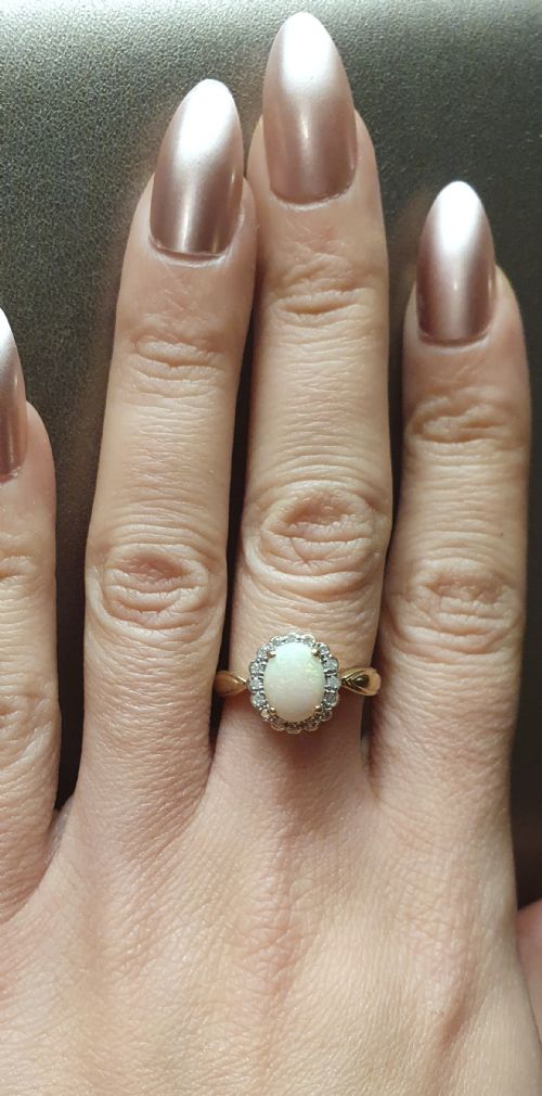 OPAL DIAMOND HALO ON 9CT GOLD RING SIZE P - ADDITIONAL PHOTO 10