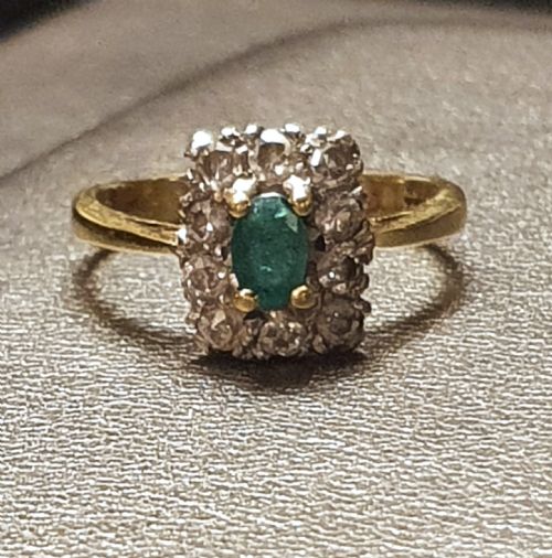 ART DECO EMERALD DIAMOND HALO 18CT GOLD RING SIZE J - ADDITIONAL PHOTO 1