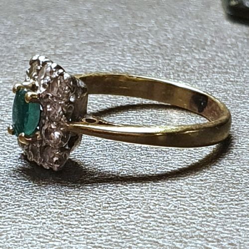 ART DECO EMERALD DIAMOND HALO 18CT GOLD RING SIZE J - ADDITIONAL PHOTO 3