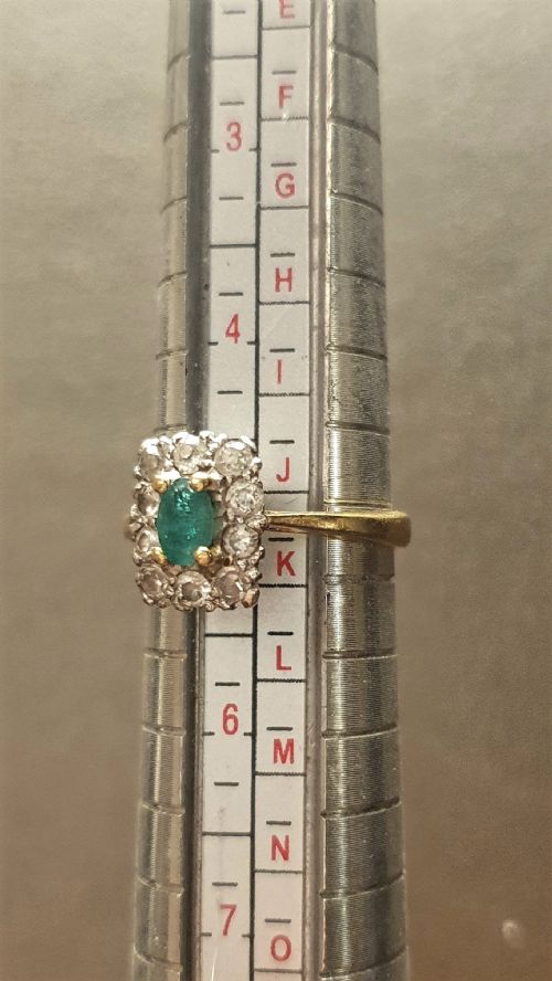 ART DECO EMERALD DIAMOND HALO 18CT GOLD RING SIZE J - ADDITIONAL PHOTO 4