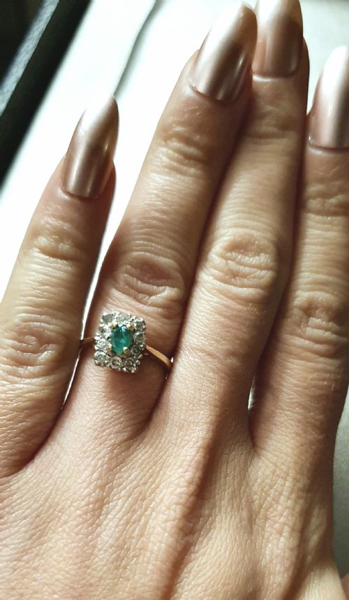 ART DECO EMERALD DIAMOND HALO 18CT GOLD RING SIZE J - ADDITIONAL PHOTO 5