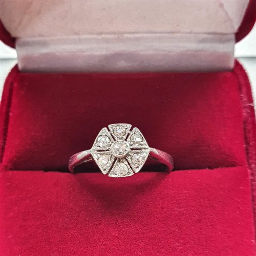 18CT WHITE GOLD 1920S ART DECO DIAMONDS FAN RING SIZE O - ADDITIONAL PHOTO 2