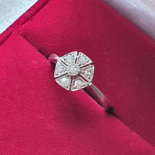 18CT WHITE GOLD 1920S ART DECO DIAMONDS FAN RING SIZE O - ADDITIONAL PHOTO 3
