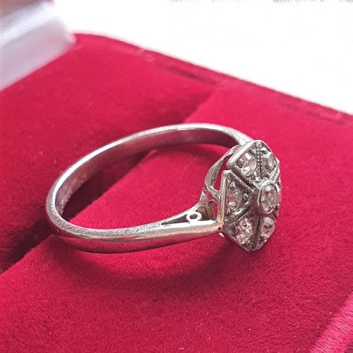 18CT WHITE GOLD 1920S ART DECO DIAMONDS FAN RING SIZE O - ADDITIONAL PHOTO 6
