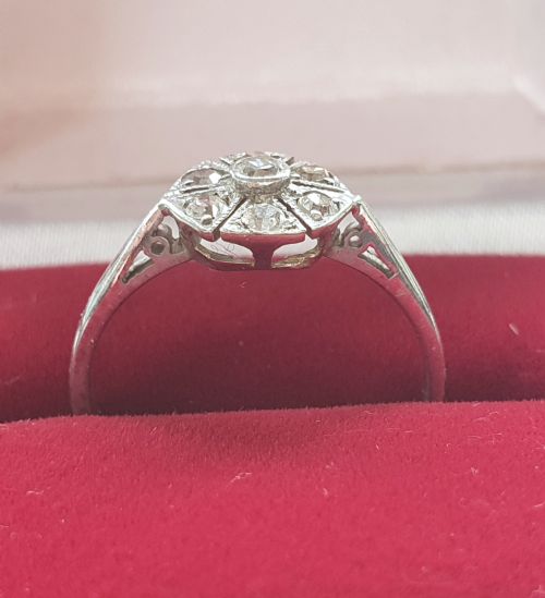 18CT WHITE GOLD 1920S ART DECO DIAMONDS FAN RING SIZE O - ADDITIONAL PHOTO 7
