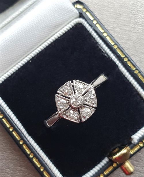 18CT WHITE GOLD 1920S ART DECO DIAMONDS FAN RING SIZE O - ADDITIONAL PHOTO 9